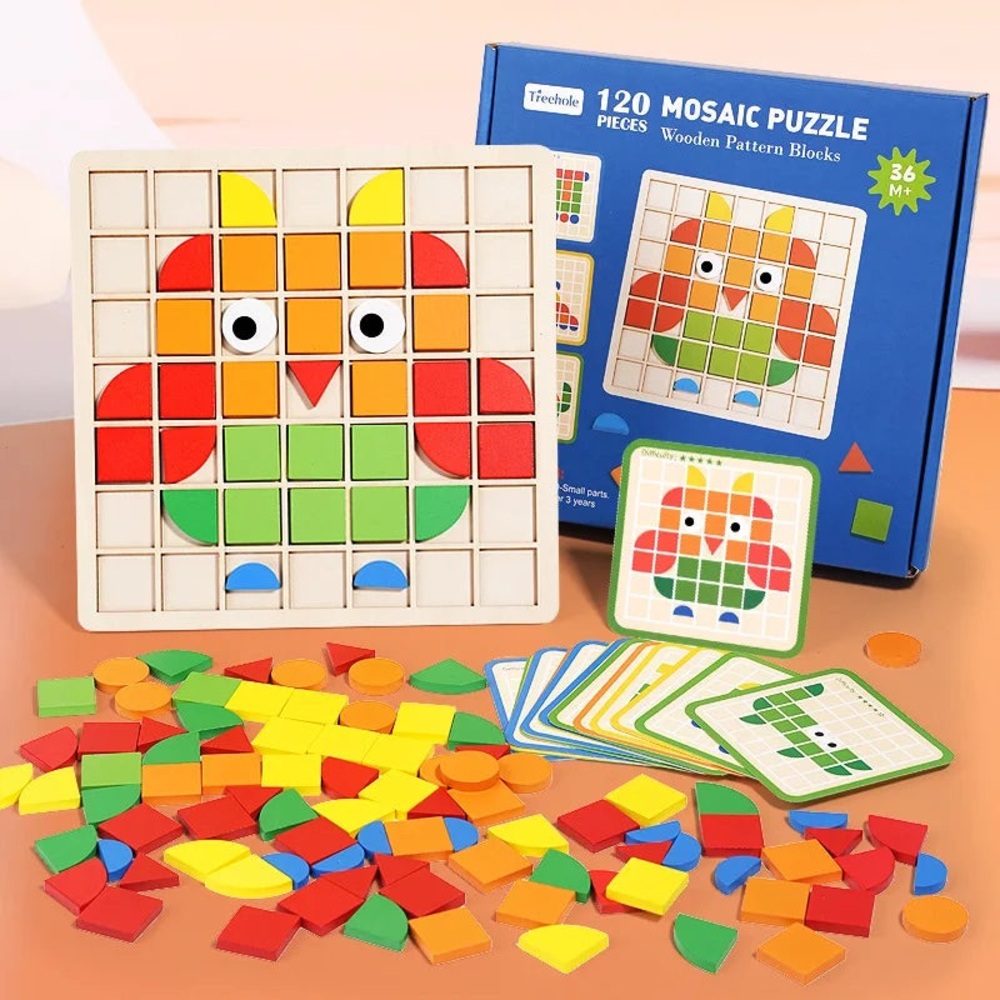 Treehole Mosaic Shape Wooden Pattern Blocks Puzzle 120 PCS Early Education 3y+